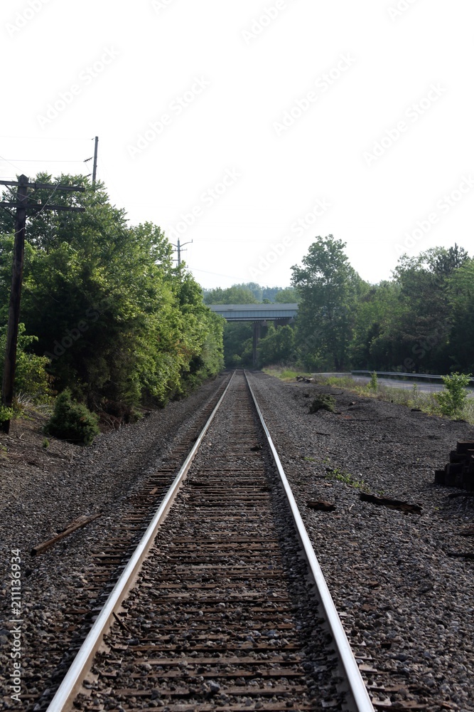 The long railroad tracks in the countryside. 