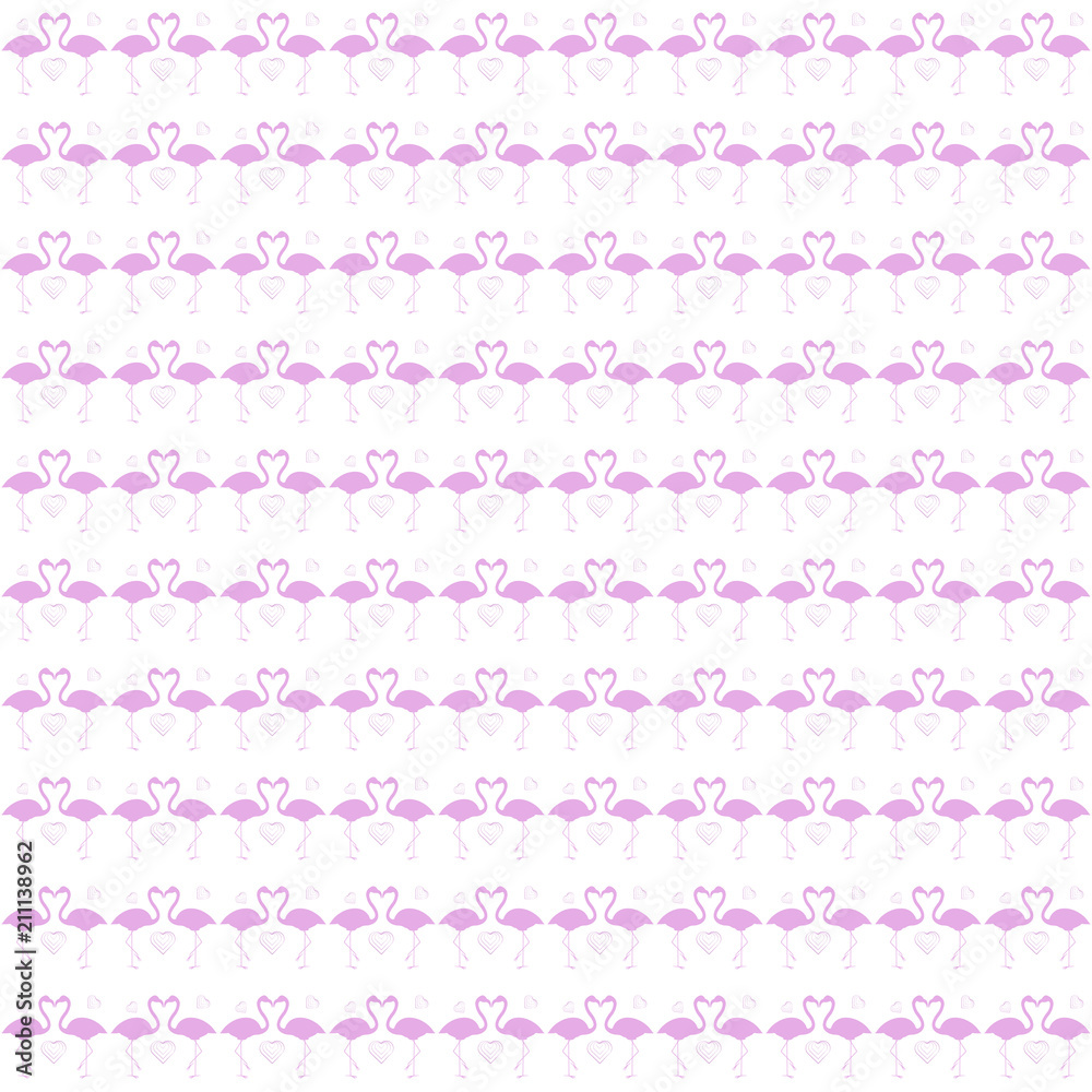 Seamless pattern, silhouette of pink flamingo with hearts Seamless pattern, silhouette of pink flamingo with hearts