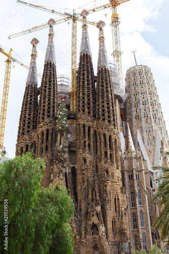 Barcelona, Catalonia, Spain. Facade of Sagrada Familia Church.