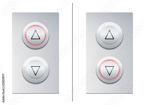 Lift call buttons with arrows to choose upwards or downwards. Isolated vector illustration on white background.