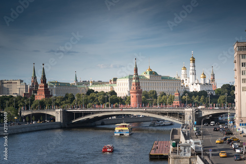 Moscow Kremlin and river under the blue sky