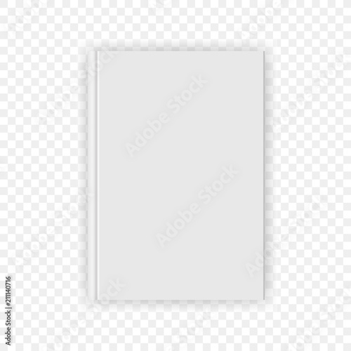 Book cover blank white vertical design template. Vector empty book cover model mockup isolated on transparent background