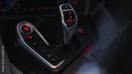 Shift knob of automatic gearbox in car interior