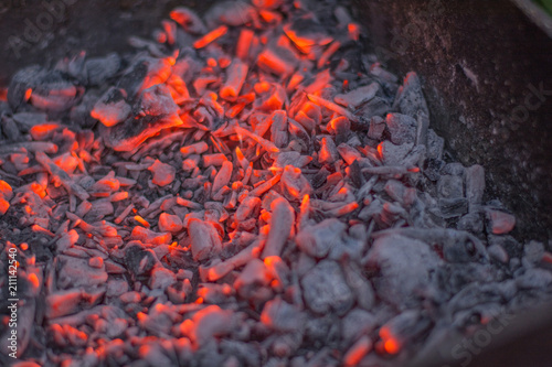 embers, smoldering coals (selective focus)