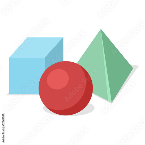 Vector Set of Color Geometric Shapes. Cube, Sphere and Tetrahedron
