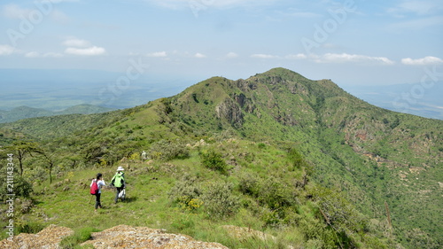 Hikers ascending Mount Ole Sekut in Kenya