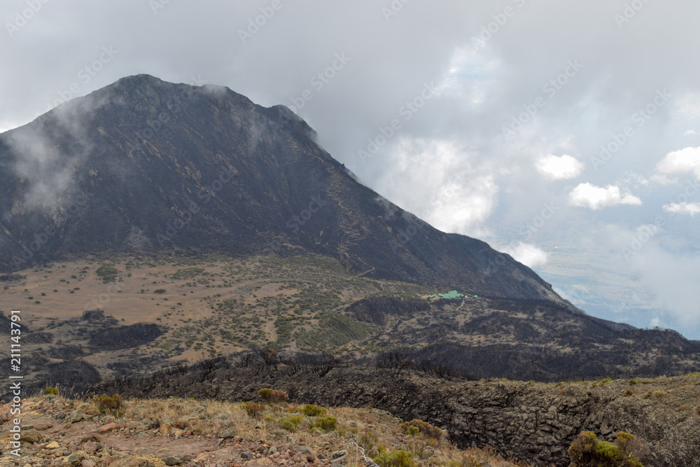 Hiking trail on Mount Meru seen from Little Meru, Arusha National Park Hiking trail on Mount Meru seen from Little Meru, Arusha National Park