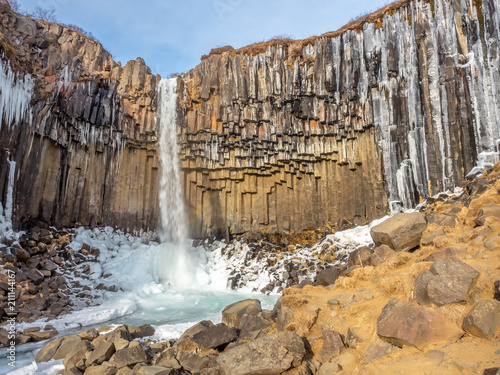 Svartifoss waterfall in winter season, Iceland