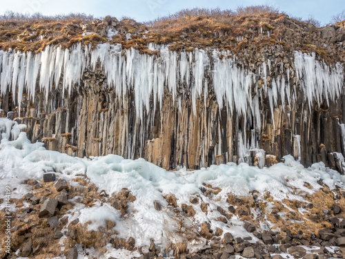 Frozen coloumnar basalt rock, Svartifoss waterfall