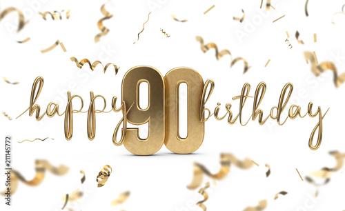 Happy 90th birthday gold greeting background. 3D Rendering photo