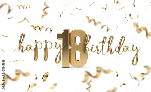 Happy 18th birthday gold greeting background. 3D Rendering