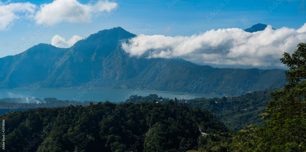 View of Batur lake and Mount Agung in Bali, Indonesia