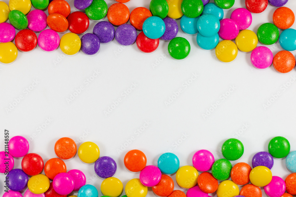 colorful sweet circle shape . sugar yummy balls candy on white background . 