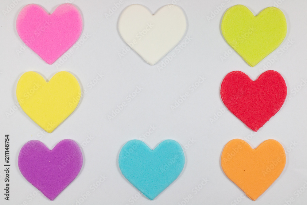 colorful sweet heart shape . sugar yummy candy on white background for valentine day