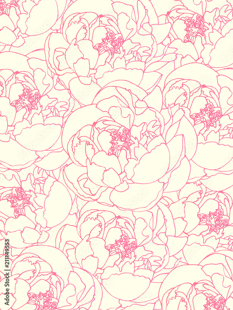 Pattern of pink peony flowers on a beige background