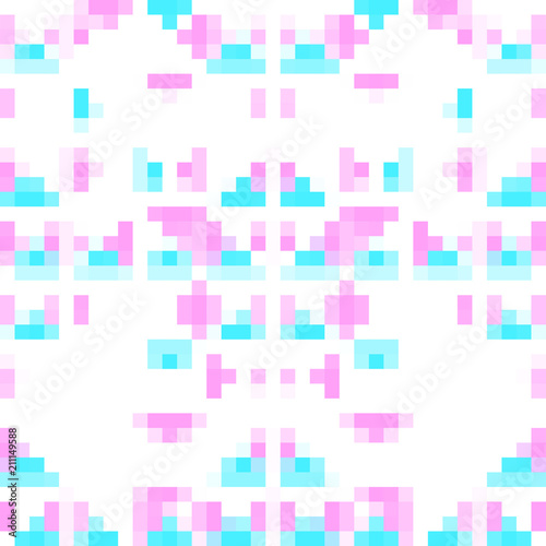 Pink and blue geometric pattern on white background