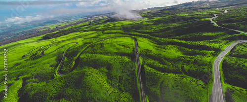 Hawaii Rural road aerial top view