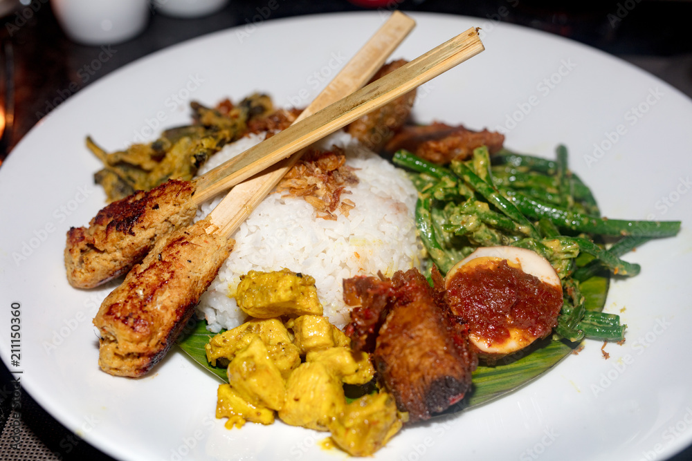 Balinese traditional dish, nasi campur Balinese traditional dish, nasi campur