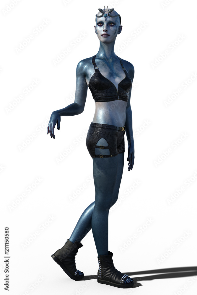 Fantasy Magic Girl with a shining blue skin. 3d render
