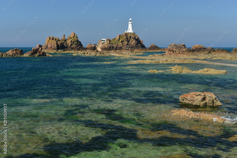 La Corbiere lighthouse, Jersey, U.K.
Coastal landmark and rocky reef in the Summer.