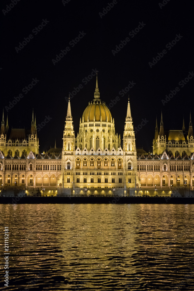Parliament Building and river Danube at Night, Budapest, Hungary