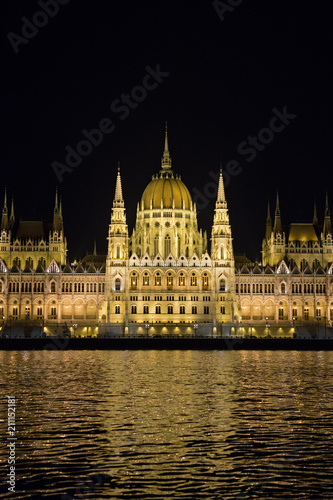 Parliament Building and river Danube at Night, Budapest, Hungary