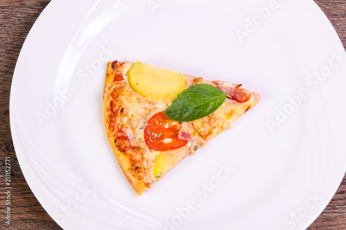 Pizza with ham and potato