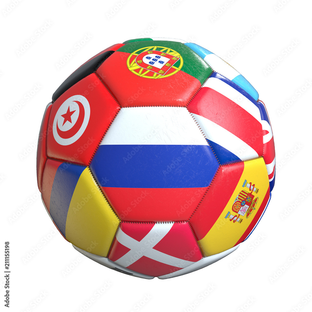 Soccer ball with flags of countries isolated on white Soccer ball with flags of countries isolated on white