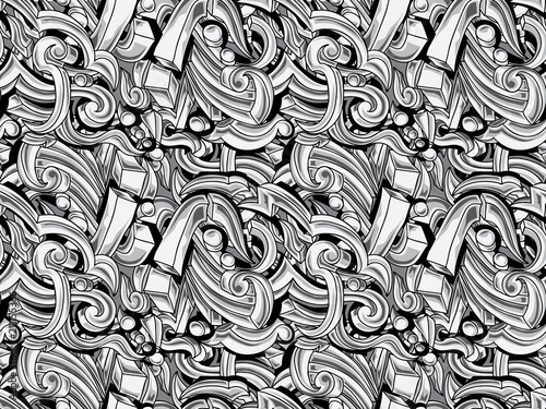 Black and white abstract graffiti curls seamless background