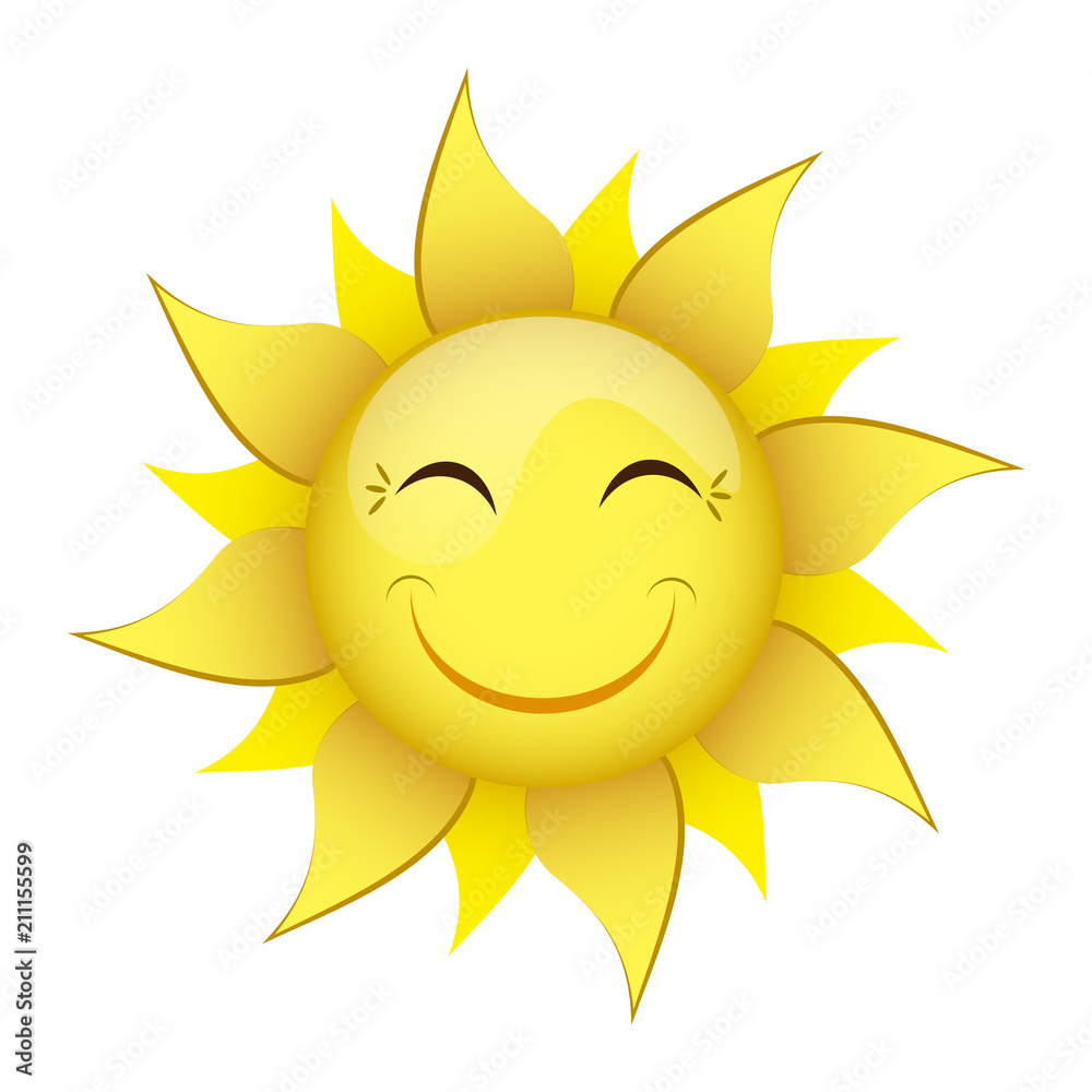 smiling yellow sun on a white background