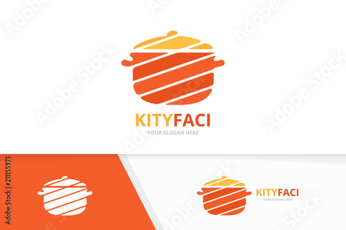 Vector pot logo combination. Kitchen symbol or icon. Unique pan logotype design template.