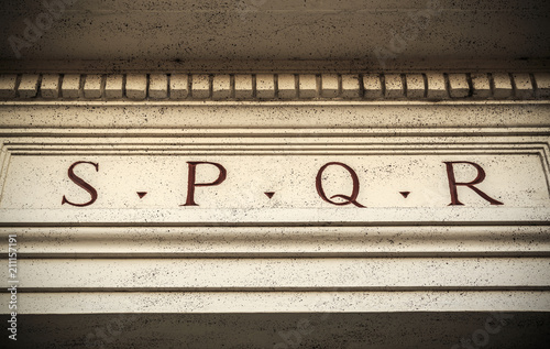 SPQR engraved on stone in Rome, Italy