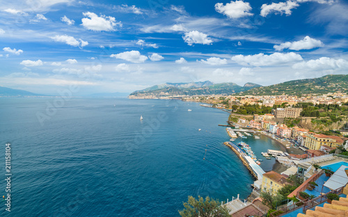 Fototapeta Naklejka Na Ścianę i Meble -  Aerial view of coastline Sorrento and Gulf of Naples, Italy