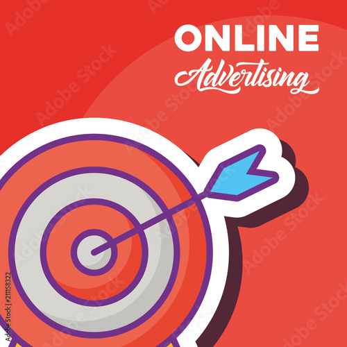 online advertising design with target  icon over red background, colorful design. vector illustration