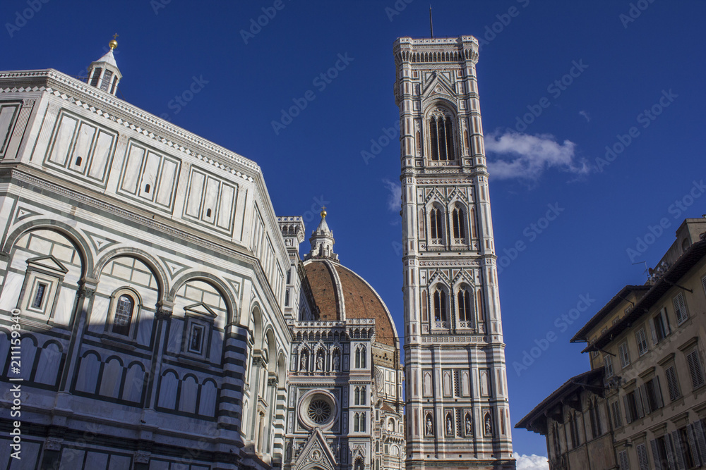 Architectural detail of Florence duomo Cathedral, its baptistery and Giotto bellfry