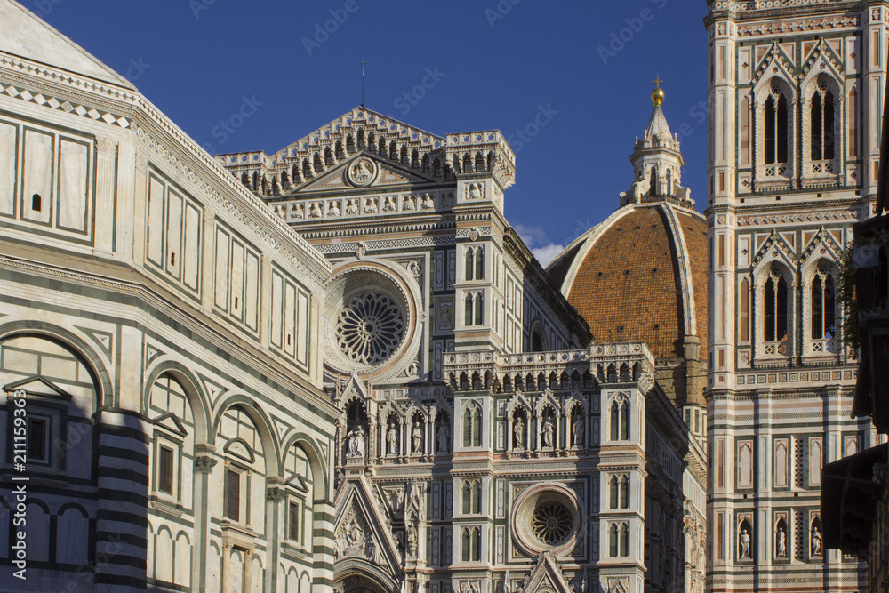 Architectural detail of Florence duomo Cathedral, its baptistery and Giotto bellfry