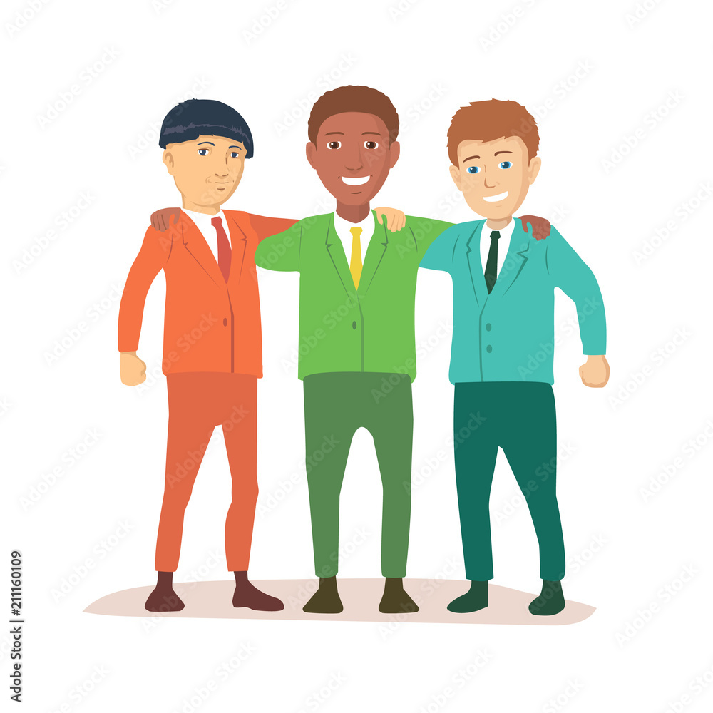 Best friends. Men embracing rejoice at the meeting. Vector illustration in a flat style Best friends. Men embracing rejoice at the meeting. Vector illustration in a flat style