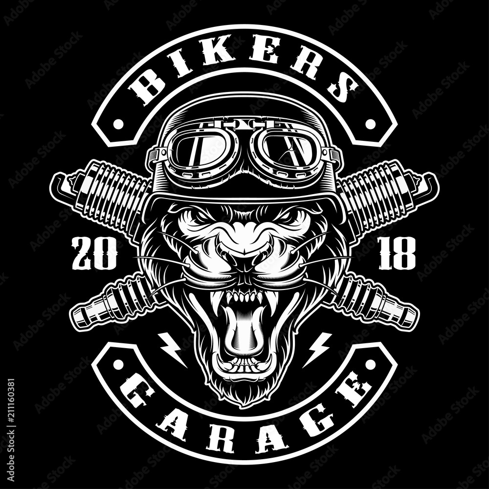 Panther biker with spark plugs.