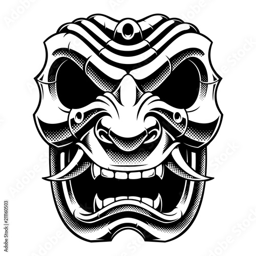 Samurai warrior mask (B&W version)