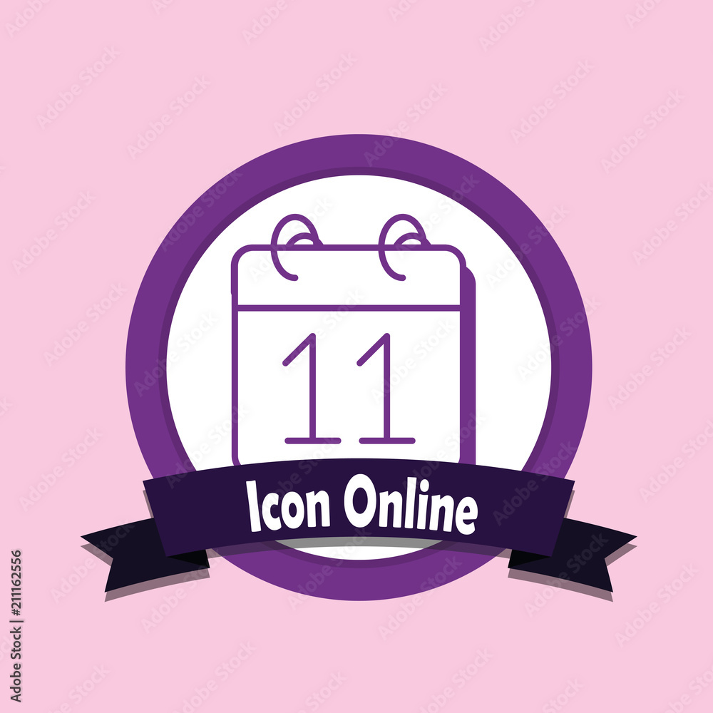 icon online emblem with calendar icon over pink background, colorful design. vector illustration icon online emblem with calendar icon over pink background, colorful design. vector illustration
