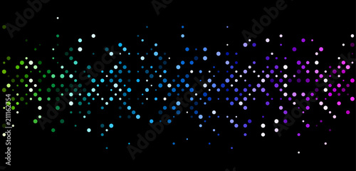 Black background with colorful dotted pattern.