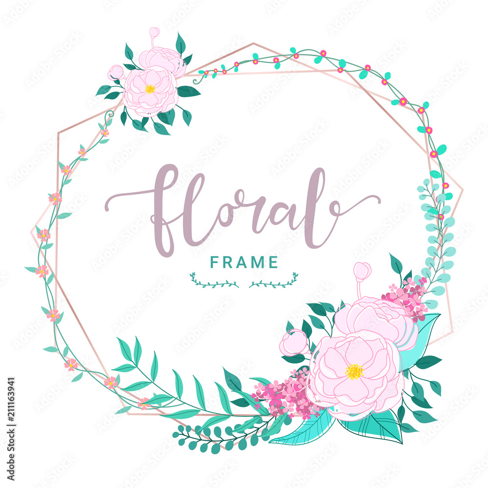 Floral frame vintage for wedding invitation, greeting card design, banner and printing template. Vector illustration.