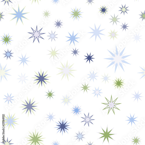 Seamless vector repetitive background with multicolored stars on white background.