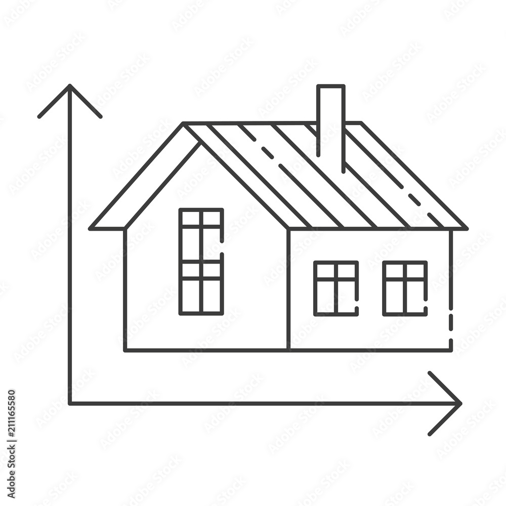 Vector illustration of modern icon depicting a home measurement concept. High quality black outline logo for web site design and mobile apps. Vector illustration on a white background.