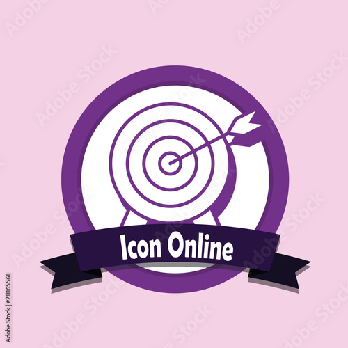 Icon online emblem with target icon over pink background, colorful design. vector illustration