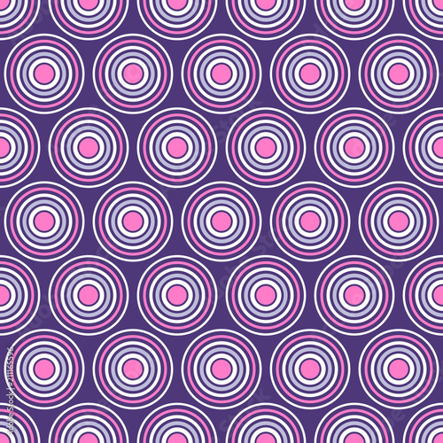Abstract seamless pattern of symmetrically arranged circles.