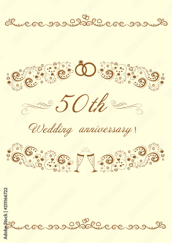 50th Wedding anniversary Invitation.Beautiful editable vector il