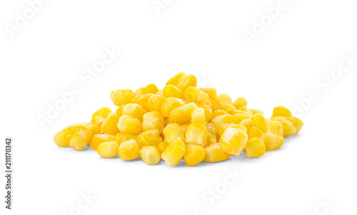Frozen corn on white background. Vegetable preservation