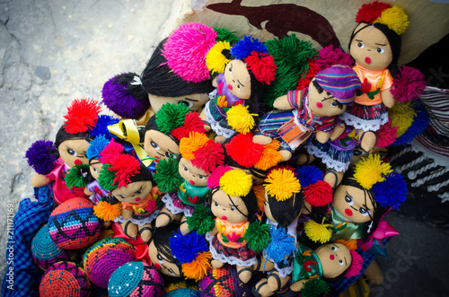 Colorful dolls handmade from native people in Guatemala
