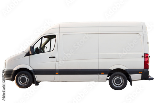 Parked white cargo transport for business on white isolated background